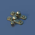 Golden Brass Metal Hinge With Two Spherical Knobs And Four Screw Holes On Blue Background