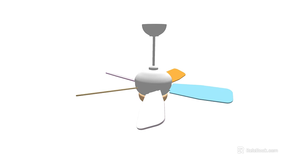 Modern Air Conditioning Ceiling Fan With Colorful Blades And White Body 3d model 
