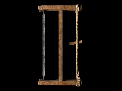 Traditional Agricultural Equipment With Wooden Frame Metal Parts And Manual Farming Rope 3d model