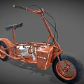 Orange Vintage Motorcycle With Black Seat Large Tires And Engine