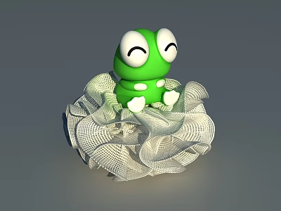 Cute Green Frog Toy With Big White Eyes Sitting On White Mesh Structure 3d model