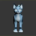Cartoon Style Blue Cat Figure With Striped Pattern On Black Background Reflection