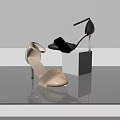 Stylish Women's High Heel Sandals Beige And Black With Faux Fur Ankle Strap Design