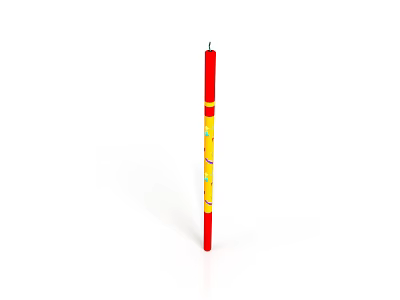 Long Red Candle With Yellow And Colorful Decorative Stripes For Home Use 3d model
