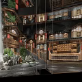 Ancient Chinese Traditional Architecture Scene Featuring Red Lanterns Wooden Structures Stone Stairs And Autumn Trees