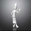 White Chef Figurine Wearing Tall Chef Hat And Apron Waving Hand With Spoon