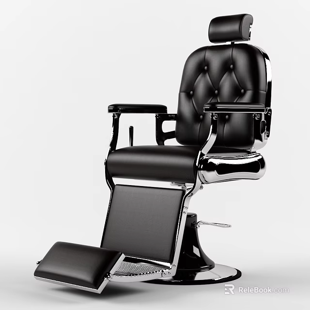 Classic Black Leather Barber Chair With Chrome Frame And Adjustable Footrest 3d model 
