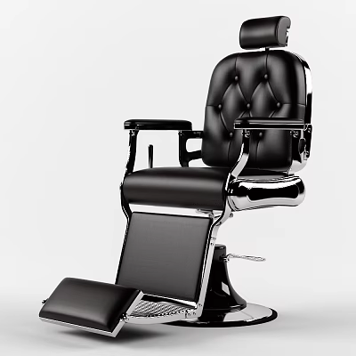 Classic Black Leather Barber Chair With Chrome Frame And Adjustable Footrest 3d model