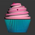 Colorful Cupcake With Pink Swirl Frosting Blue Liner And Decorative Dots