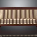 Vintage Sofa With Red And White Striped Upholstery And Wooden Frame