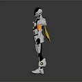 Futuristic Robot Game Movie Character With White Black Orange Armor And Yellow Chest Emblem