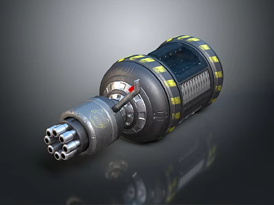 Metallic Military Weapon With Black Yellow Stripes And Multiple Launch Ports 3d model