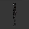 Tactical Character Model Wearing Black Military Gear With Helmet Mask And Extended Arms