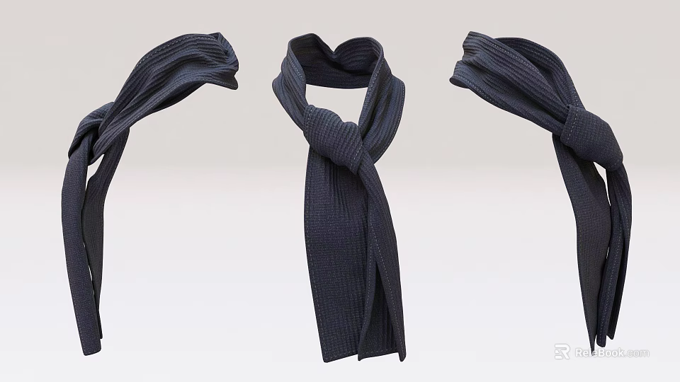 Dark Blue Ribbed Tie Showcasing Three Different Knotting Methods Clearly 3d model