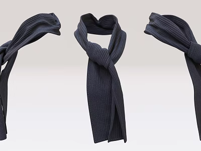 Dark Blue Ribbed Tie Showcasing Three Different Knotting Methods Clearly 3d model