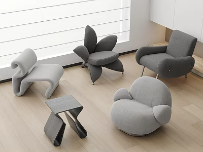 Modern Stylish Gray Accent Chairs With Unique Curved Designs In Interior Living Room 3d model