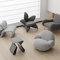 Modern Stylish Gray Accent Chairs With Unique Curved Designs In Interior Living Room