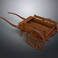 Vintage Wooden Handcart With Long Handles Large Spoked Wheels And Wooden Body