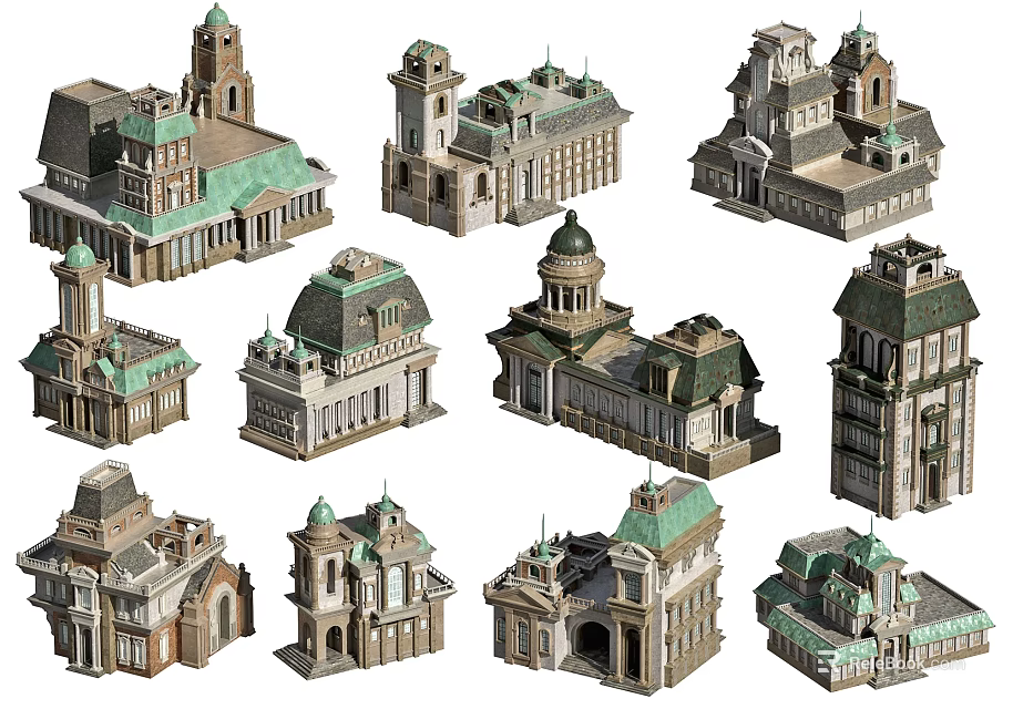 Detailed Ancient Architecture Models With Different Roof Styles And Tower Designs 3d model 