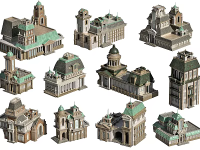 Detailed Ancient Architecture Models With Different Roof Styles And Tower Designs 3d model