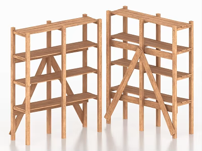 Wooden Multi Tier Open Shelving Units for Home Storage and 3d model