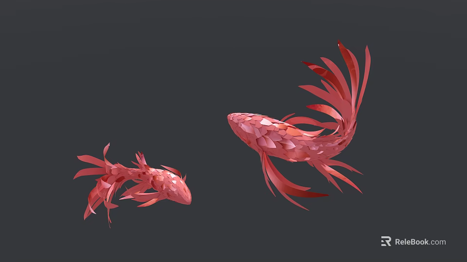 Red Fish Shaped 3D Models Large And Small On Gray Background 3d model