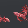 Red Fish Shaped 3D Models Large And Small On Gray Background 3d model