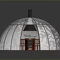 Indoor Round Dining Furniture Set With Wooden Table Chairs And Metal Dome Structure
