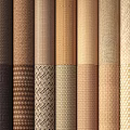 Assorted Woven Texture Roll Materials With Diverse Patterns And Earthy Tones