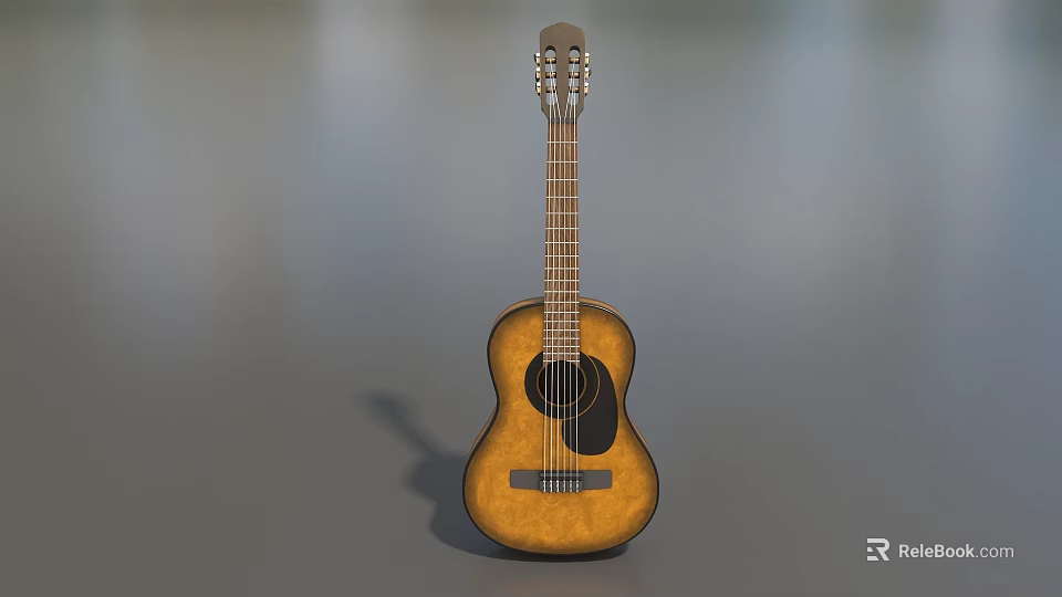 Wooden Acoustic Guitar Classic Design Musical Instrument With Natural Wood Finish 3d model 