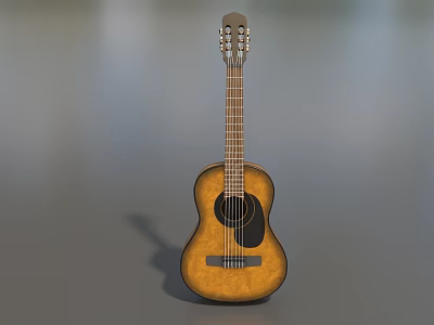 Wooden Acoustic Guitar Classic Design Musical Instrument With Natural Wood Finish 3d model