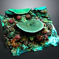 Vibrant Marine Plants On Square Coral Reef Model With Green Red Brown Hues