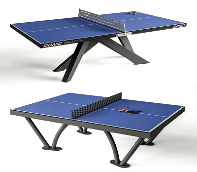 Blue Table Tennis Table Sports Equipment With Black Frame And Racket Balls 3d model