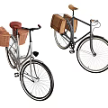 Vintage Bicycles With Red Seat Front Rear Wicker Baskets And Brown Seat Rear Bag