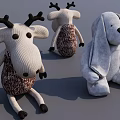 Cute Knitted Plush Decorative Figurine Set With White Brown Reindeer And Dog Shapes