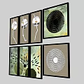 Abstract Decorative Wall Art Collection Featuring Circular Geometric Patterns Branch And Fish Designs 3d model