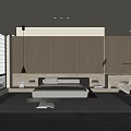 Modern Bedroom Interior With Light Wood Panel Walls Platform Bed Pendant Light And Window Blinds