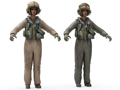 Game and Movie Military Character in Brown and Gray Uniform with Helmet and Tactical Gear 3d model