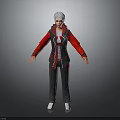 Human 3D Character With Silver Hair Red Sleeves And Gray Pants Standing Pose