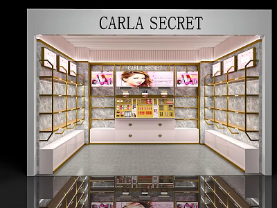 CARLA SECRET Store Interior Featuring Elegant Shelves Display Cabinets Products Advertisement Screens And Female 3d model