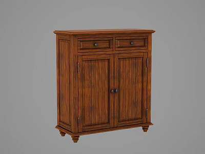 Wooden Shoe Cabinet with Two Drawers Double Doors and Traditional Storage Design 3d model