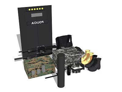 Adidas Yellow Black Shoes With Camo Bag Black Backpack And Storage Unit 3d model