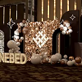 Stylish Photo Spot with Shinebed Gold Letters Sequin Backdrop Balloons Star Decorations Arched Doorways