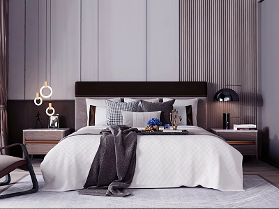 Elegant Double Bed Design With Modern Headboard Decorative Pillows Throw Blanket Nightstands And Lighting 3d model
