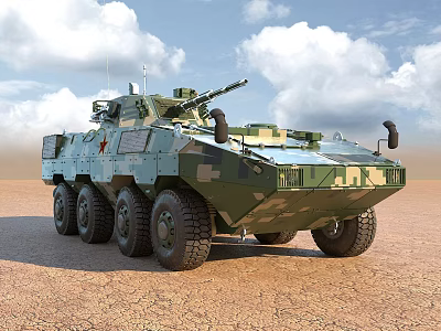 Military Armored Vehicle With Camouflage Paint 6x6 Wheel Drive Mounted Machine Gun For Desert Terrain 3d model