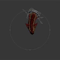 Red Brown Creature Head With Spiked Metal Collar And Chain Against Dark Background