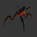 Mechanical Spider 3D Model With Black And Orange Body Red Accents And Long Legs