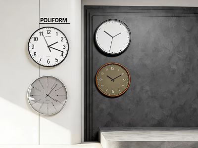 Multiple Modern Wall Clocks With Different Color Frames And Design Styles 3d model