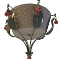 Tech Exhibition Hall Modern Lighting Installation With Woven Structure And Red Decorative Beads