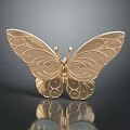 Golden Decorative Butterfly With Intricate Wing Patterns And Reflective Surface On Dark Background 3d model